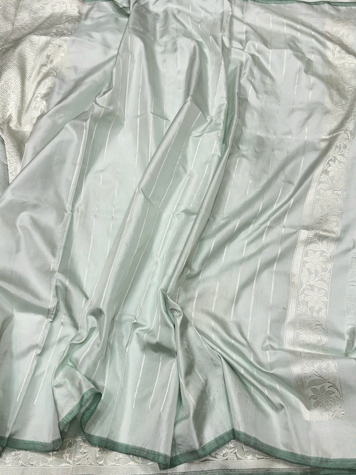 Powder Blue Handwoven Pure Banarasi Ektara Silk Saree