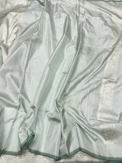 Powder Blue Handwoven Pure Banarasi Ektara Silk Saree