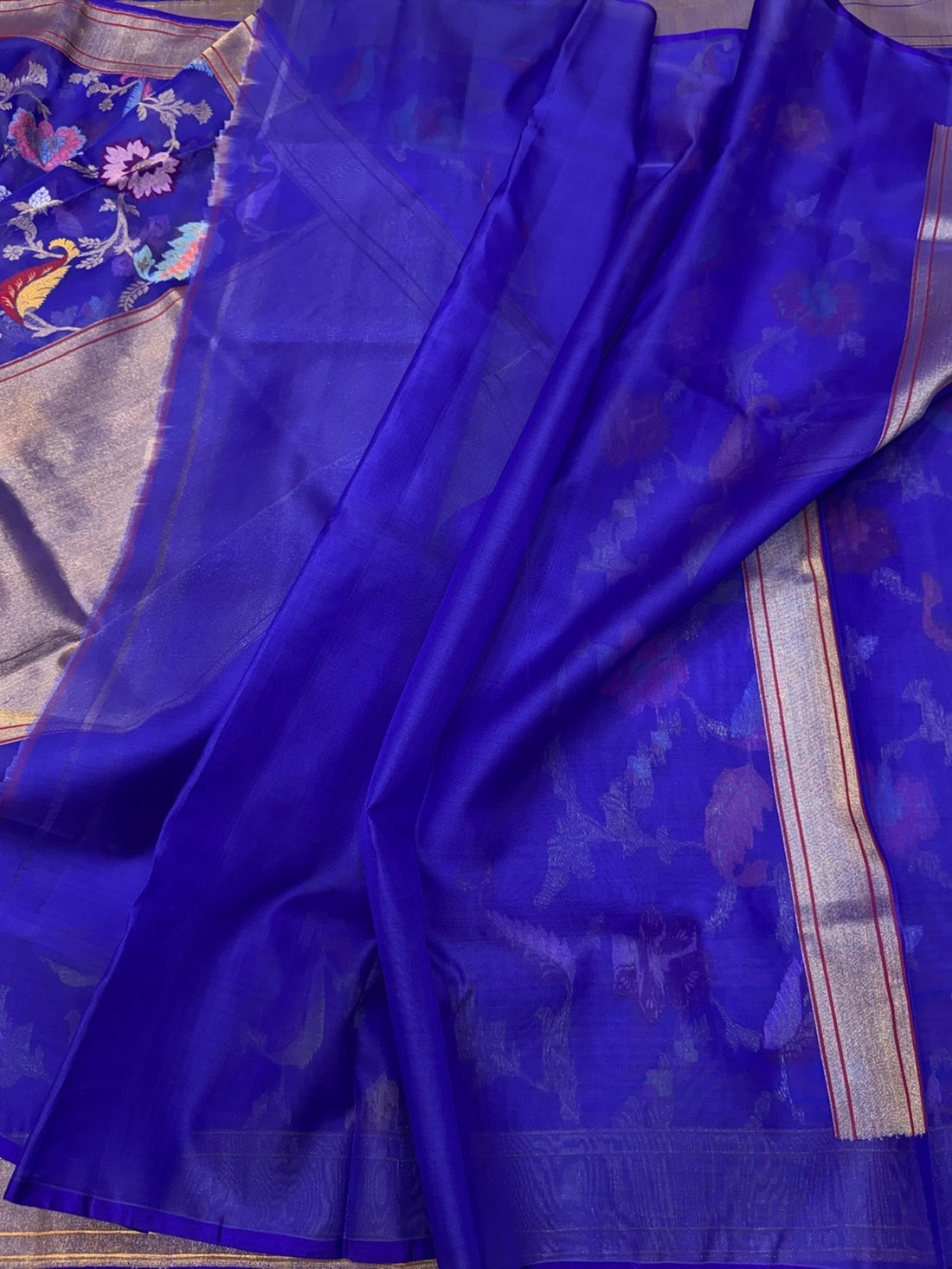 Purple Handwoven Pure Kora Jamdani Silk Saree