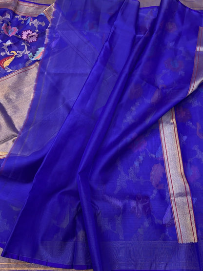 Purple Handwoven Pure Kora Jamdani Silk Saree