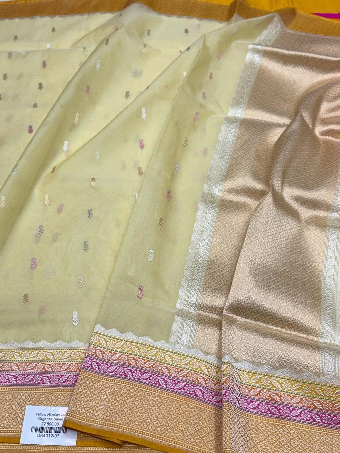 Lemon Yellow Handwoven Pure Organza Silk Saree