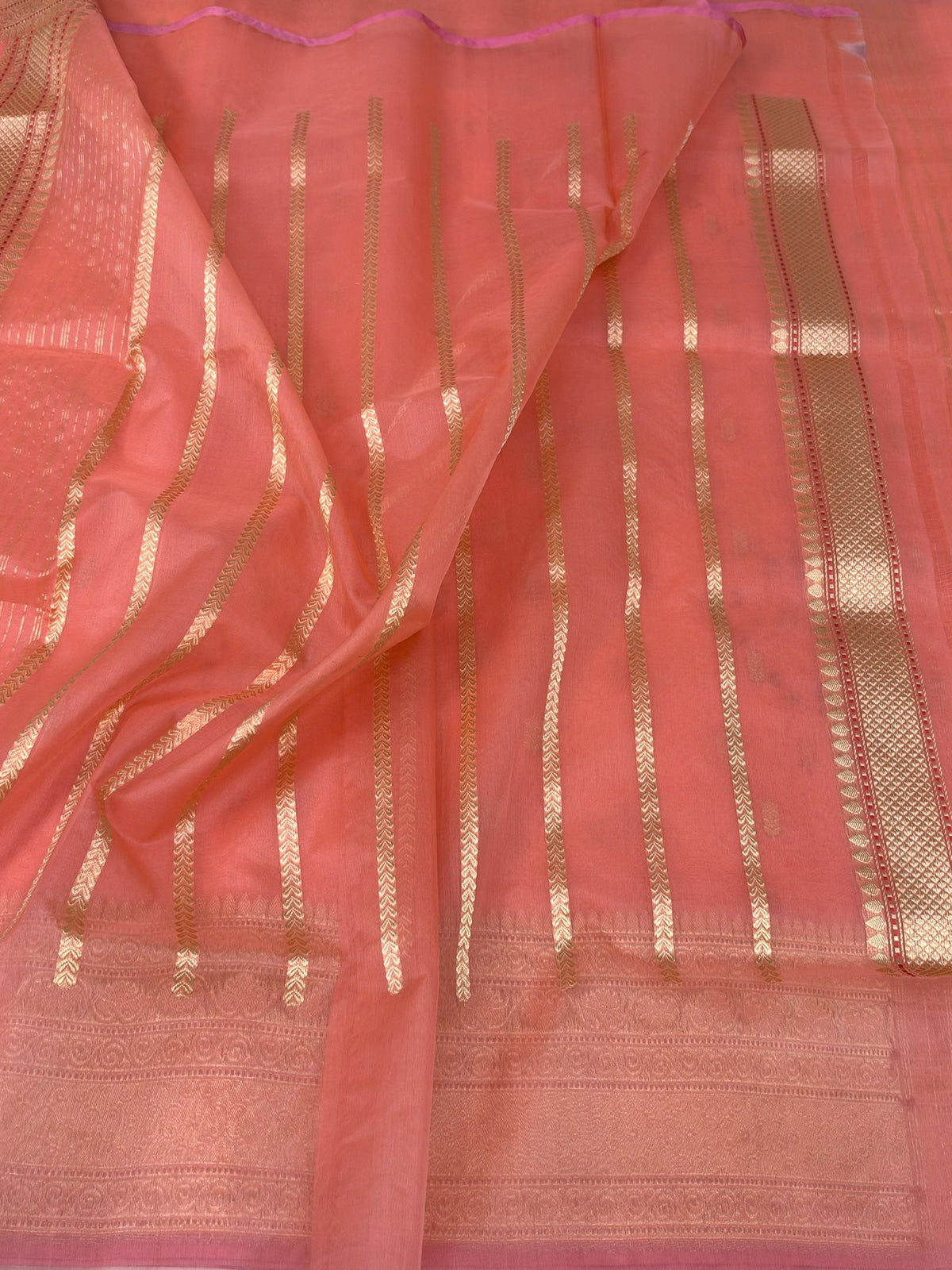 Peach Handwoven Pure Banarasi Organza Silk Saree
