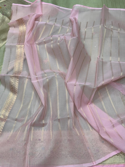 Pista Green Handwoven Banarasi Pure Organza Silk Saree – Luxury Kadwa Handloom Saree