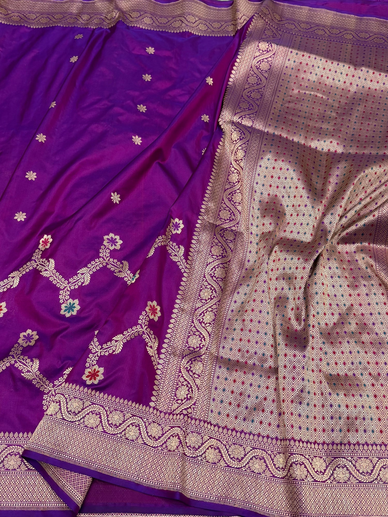 Purple Handwoven Pure Banarasi Silk Saree – Luxury Kadwa Handloom Wedding &amp; Festive Saree