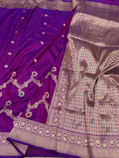 Purple Handwoven Pure Banarasi Silk Saree – Luxury Kadwa Handloom Wedding &amp; Festive Saree