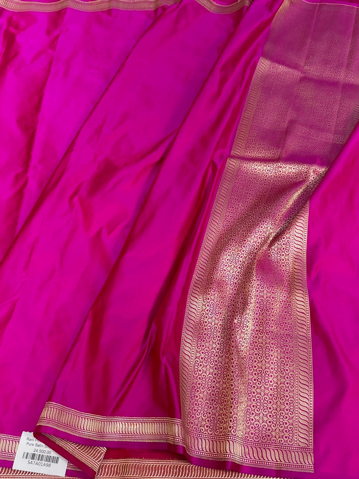 Rani Pink Handwoven Pure Banarasi Satin Silk Saree