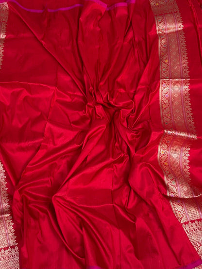 Red Handwoven Pure Banarasi Silk Saree | Pure Katan Silk