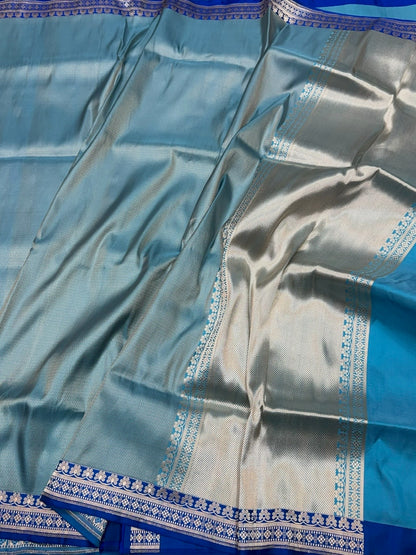 Sky Blue Handwoven Banarasi Pure Silk Brocade Saree