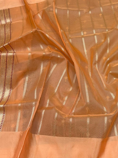 Orange Handwoven Pure Banarasi Organza Silk Saree