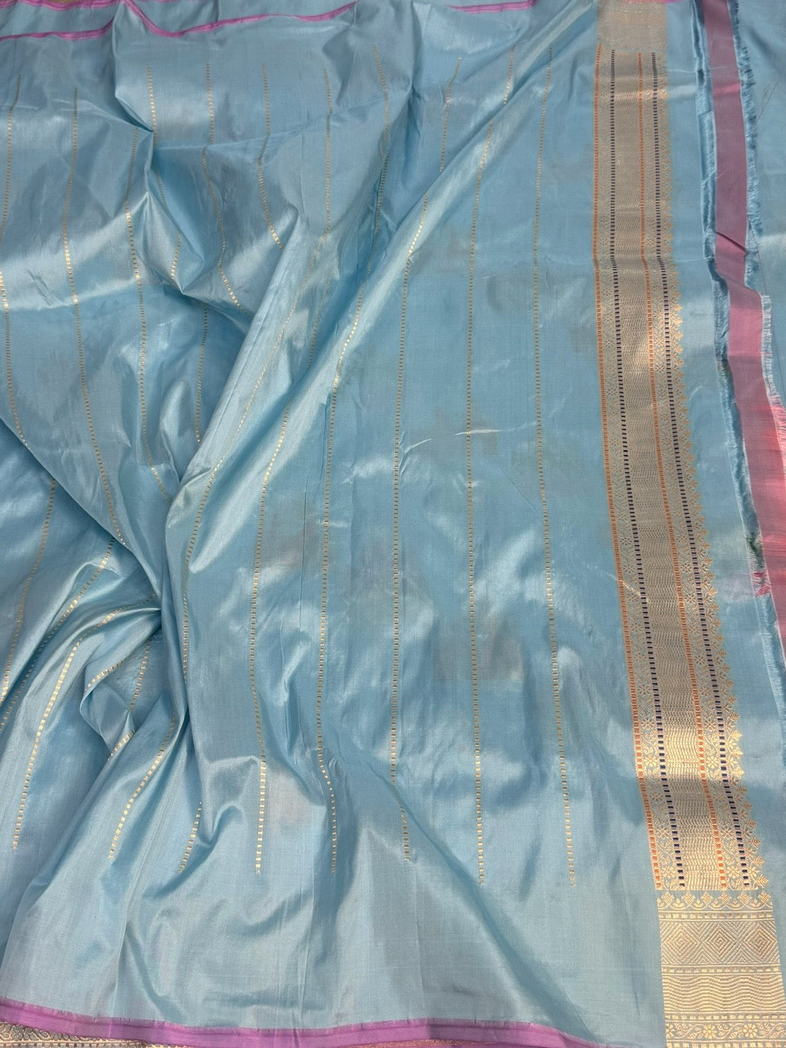 Sky Blue Handwoven Pure Banarasi Silk Saree