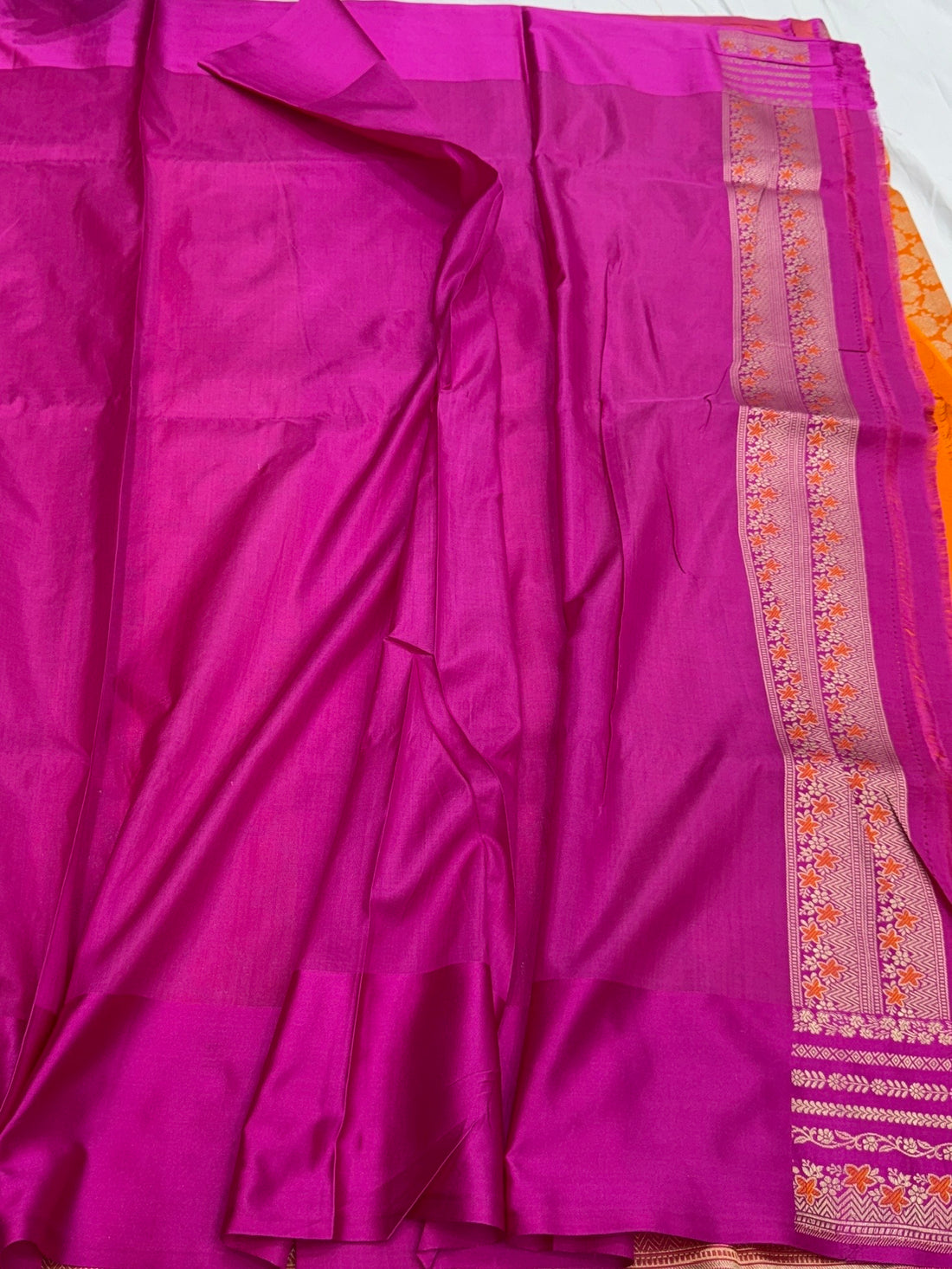 Orange Pure Banarasi Satin Border Silk Saree