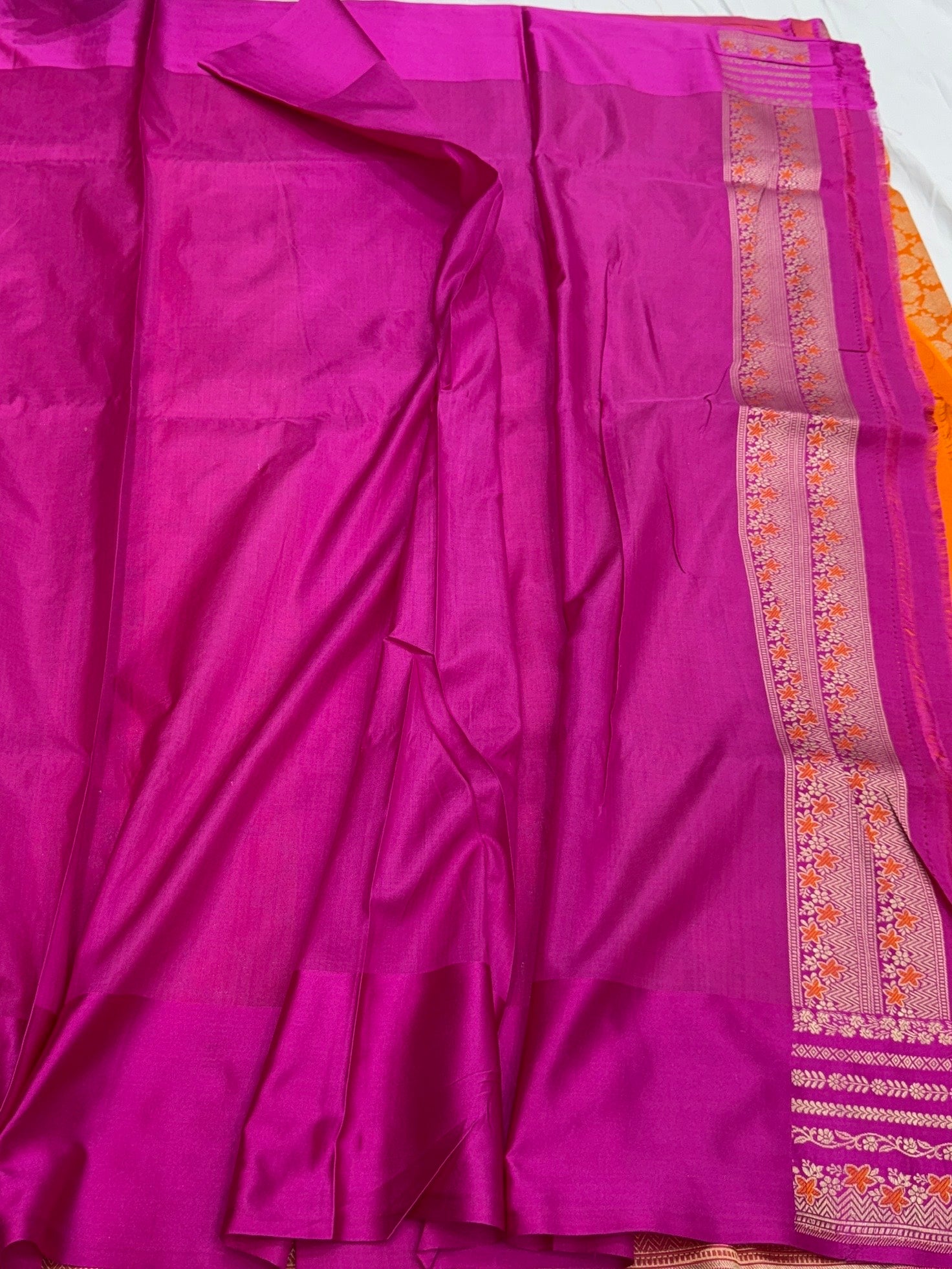 Orange Pure Banarasi Satin Border Silk Saree