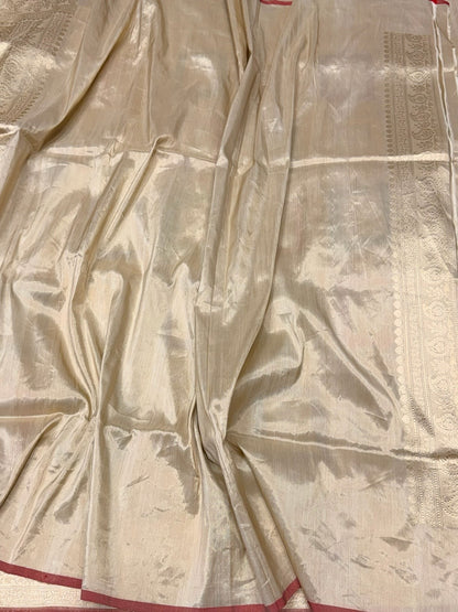 Cream Handwoven Pure Banarasi Tissue Saree