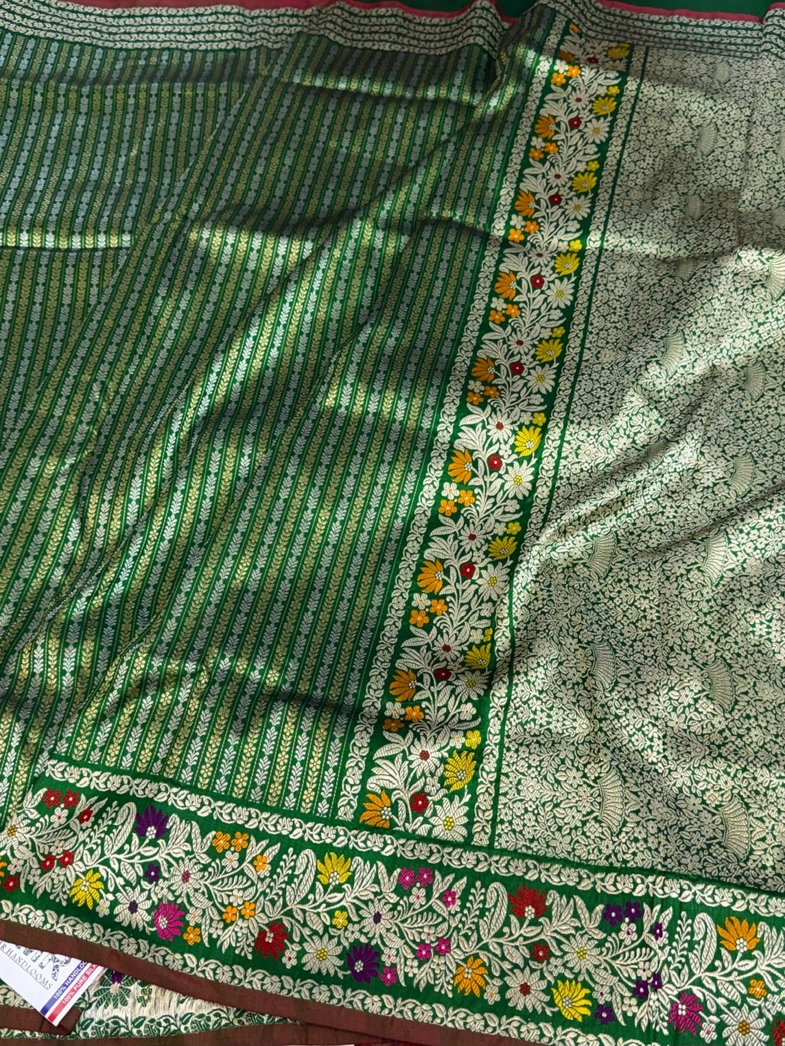 Bottle Green Handwoven Pure Banarasi Silk Saree