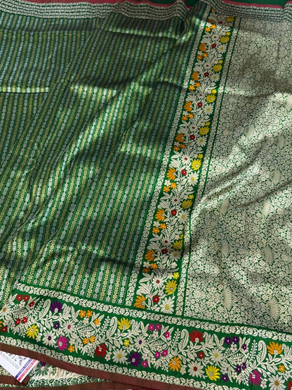 Bottle Green Handwoven Pure Banarasi Silk Saree