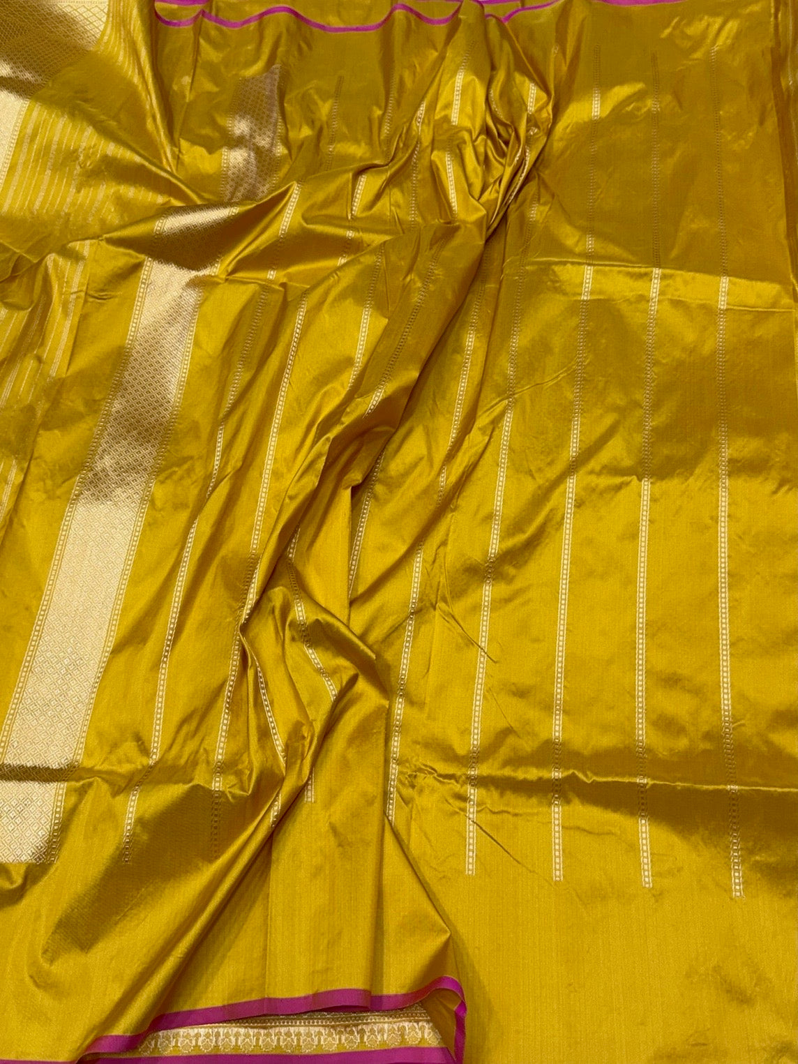 Mustard Yellow Handwoven Pure Banarasi Silk Saree in Kadwa Weave | Authentic Katan Mulberry Silk