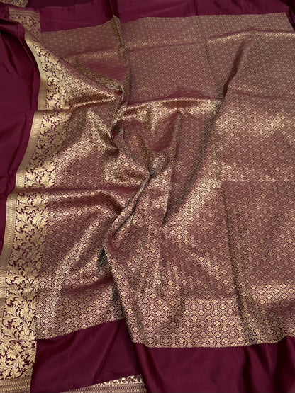 Wine Handwoven Pure Banarasi Satin Silk Saree
