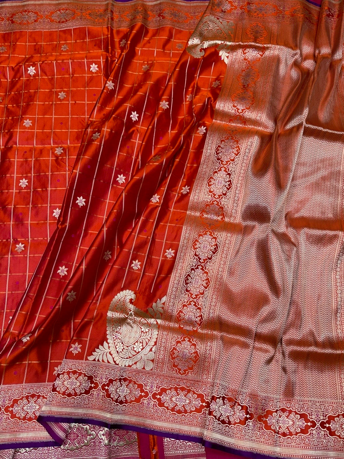 Orange Handwoven Pure Banarasi Satin Silk Saree