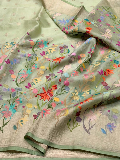 Pista Handwoven Pure Ektara Organza Silk Saree