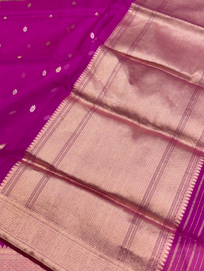 Fluorescent Pink Handwoven Pure Organza Silk Saree