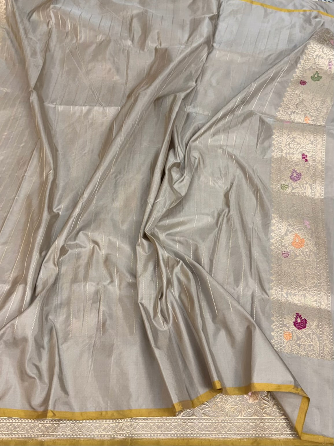 Grey Handwoven Banarasi Pure Katan Silk Saree