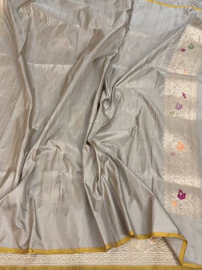 Grey Handwoven Banarasi Pure Katan Silk Saree