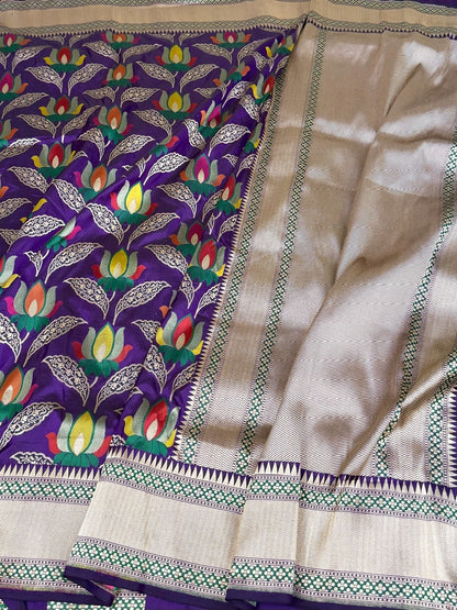 Purple Banarasi Tilfi Minakari Pure Katan Silk Saree