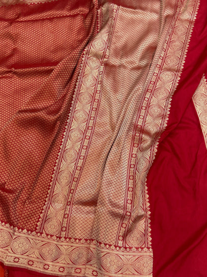 Red Pure Banarasi Silk Brocade Saree in Katan Mulberry Silk