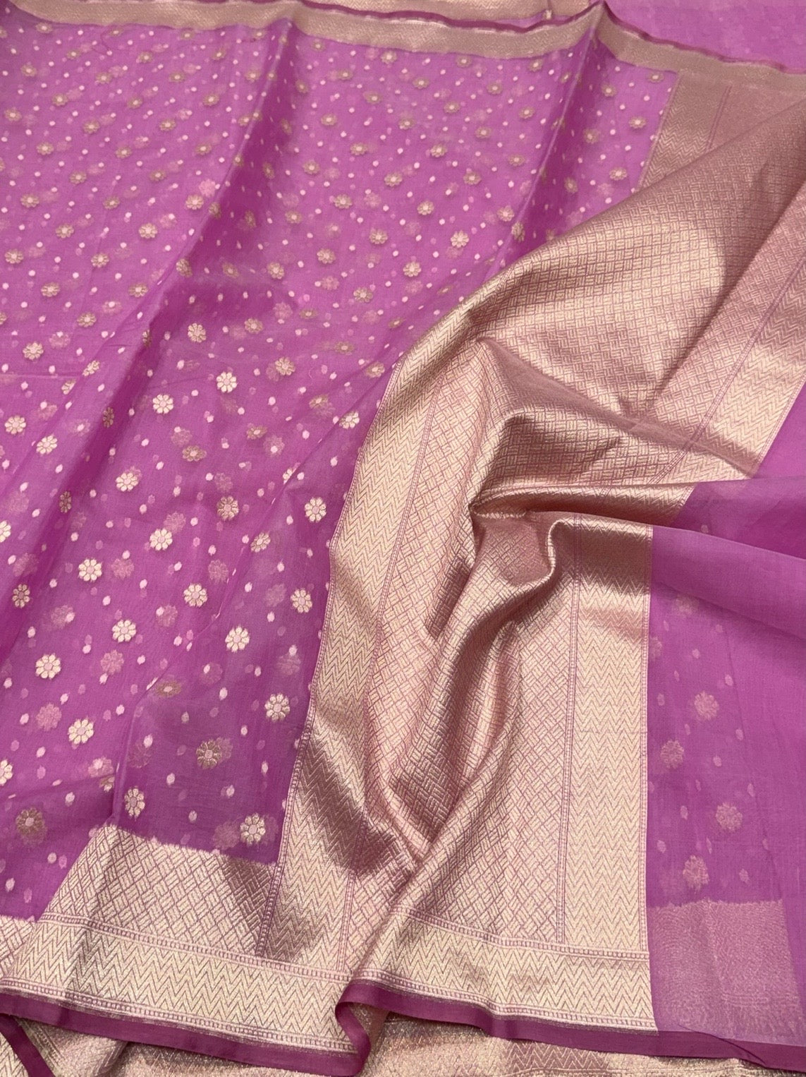 Pastel Pink Banarasi Pure Kora Cotton Saree
