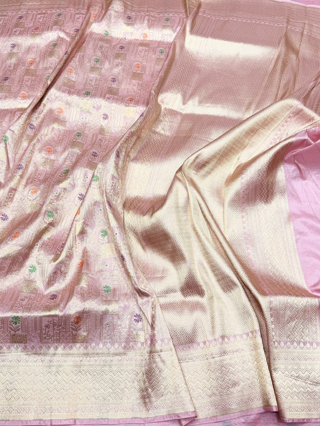 Lilac Banarasi Minakari Pure Katan Silk Brocade Saree