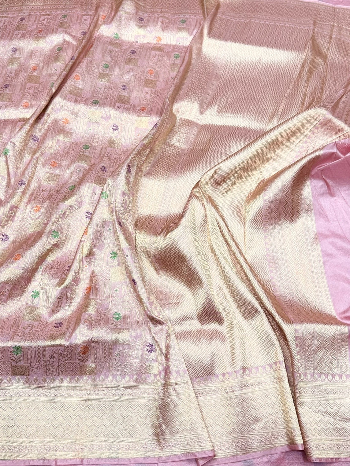 Lilac Banarasi Minakari Pure Silk Brocade Saree | 100% Pure Katan Silk