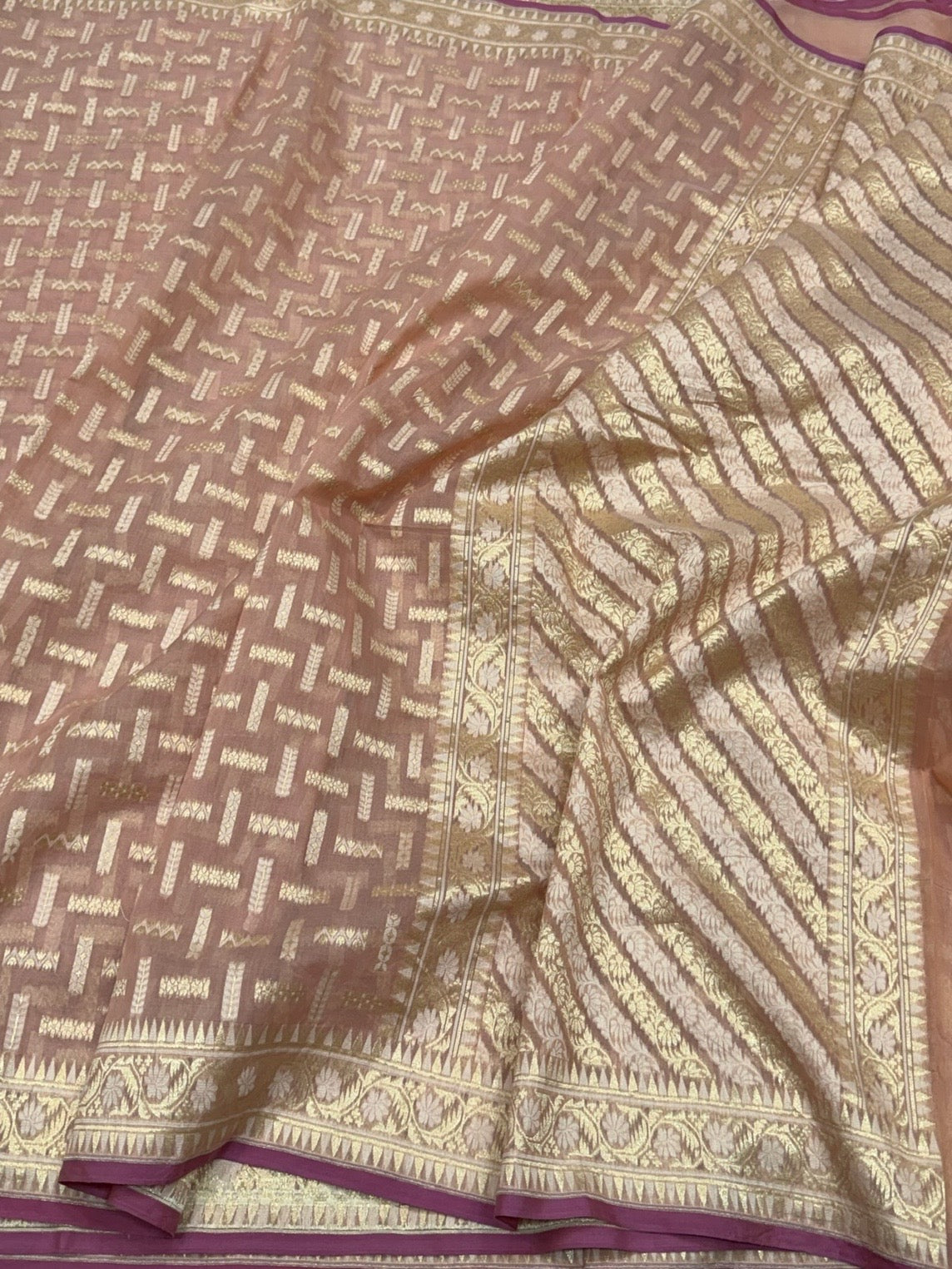 Peach Banarasi Pure Kora Cotton Saree