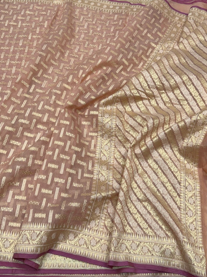 Peach Banarasi Pure Kora Cotton Saree