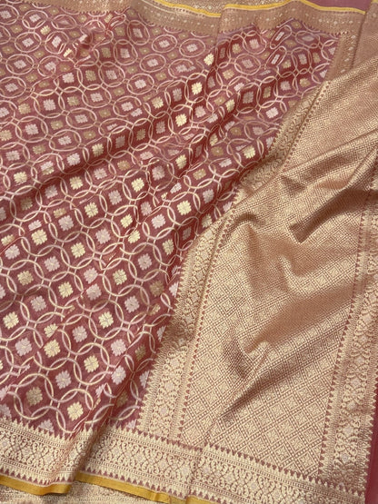 Peach Banarasi Pure Kora Cotton Saree