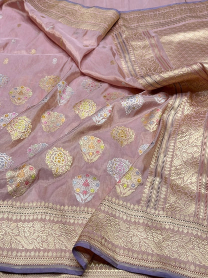 Rose Gold Handwoven Pure Banarasi Tissue Silk Saree