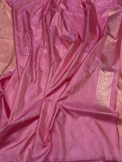 Peach Handwoven Pure Banarasi Silk Saree in Kadwa Weave – Katan Silk with Intricate Design