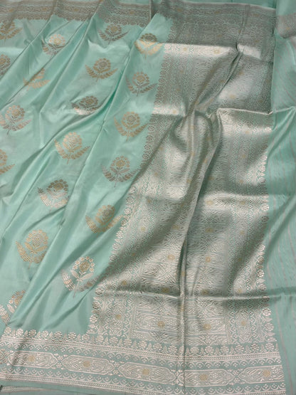 Powder Blue Handwoven Pure Banarasi Ektara Silk Saree