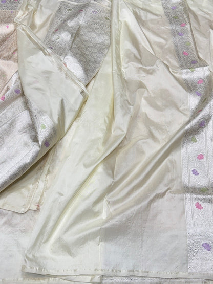 Cream Handwoven Pure Banarasi Tissue Silk Saree