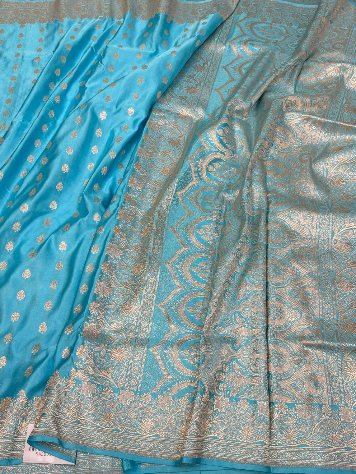 Sky Blue Handwoven Vintage Pure Banarasi Satin Silk Saree
