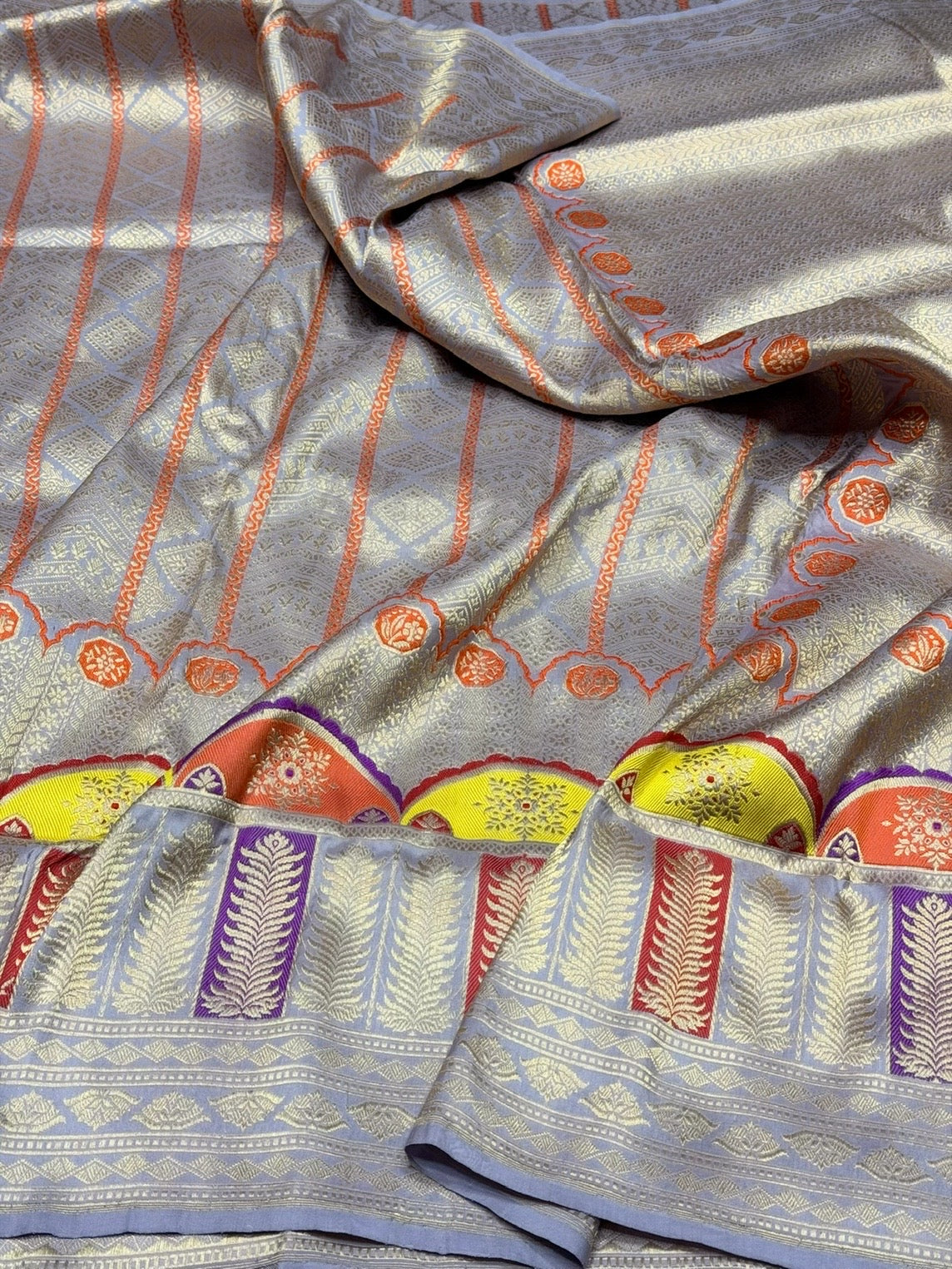 Lavender Handwoven Pure Banarasi Silk Kadwa Saree – 100% Pure Katan Mulberry Silk, Premium Brocade Weave