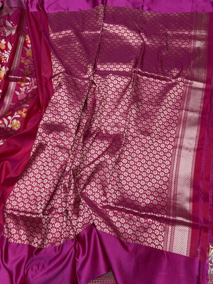 Reddish Pink Handwoven Pure Banarasi Silk Saree