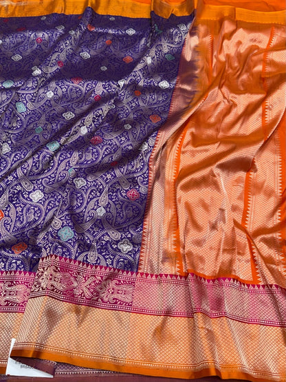 Purple Handwoven Banarasi Pure Silk Brocade Saree