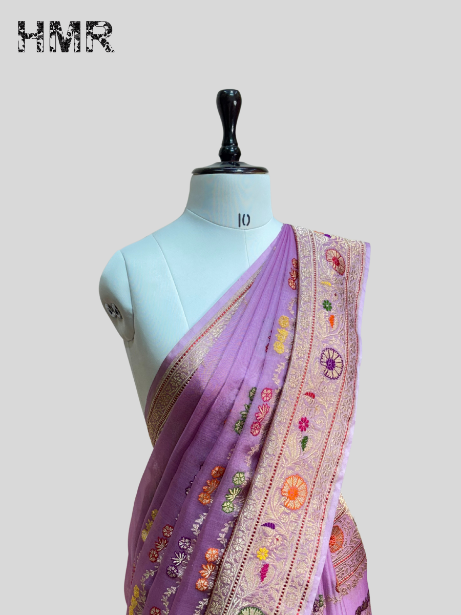 Lavender Handwoven Pure Organza Saree