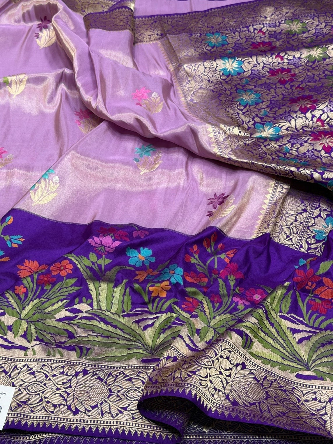 Lavender Handwoven Pure Banarasi Tissue Saree