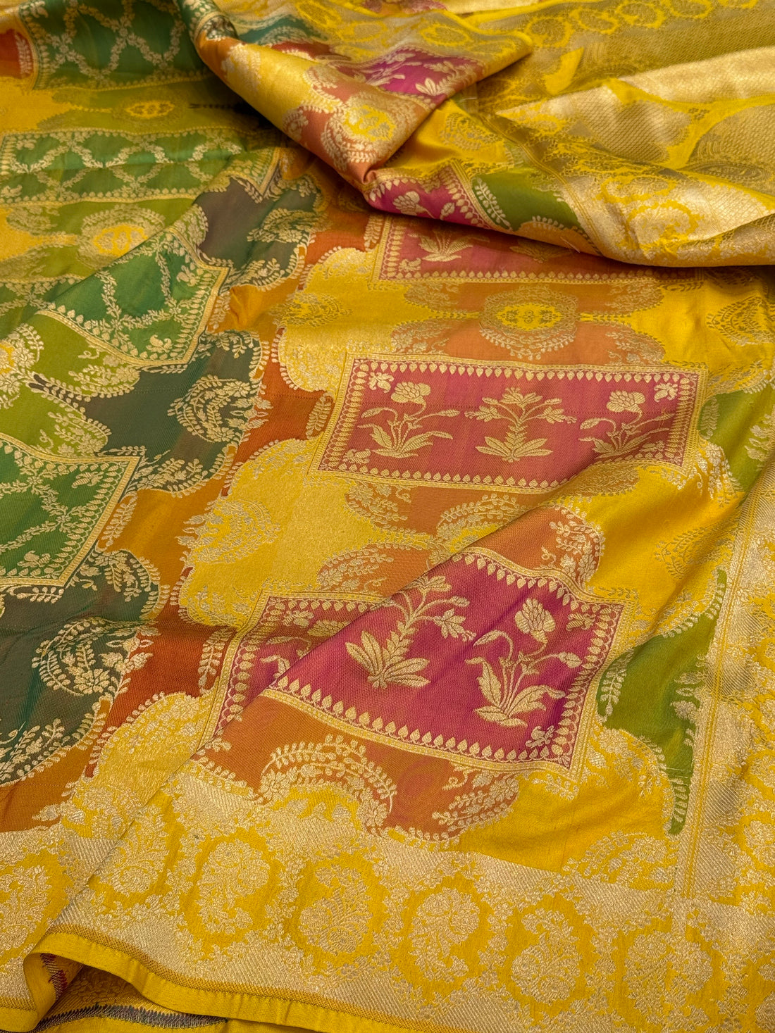 Yellow Banarasi Rangkaat  Pure Silk Saree