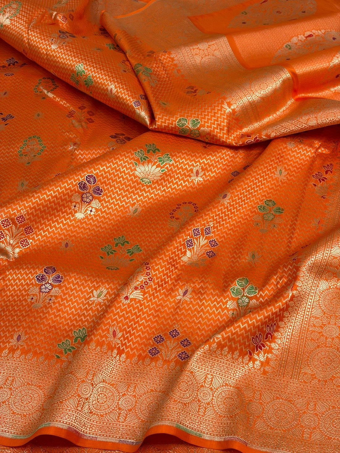 Orange Minakari Banarasi Pure Katan Silk Brocade Saree