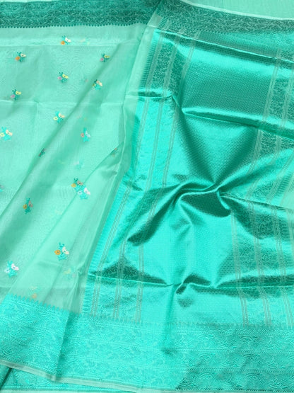 Sea Green Handwoven Pure Banarasi Organza Silk Saree