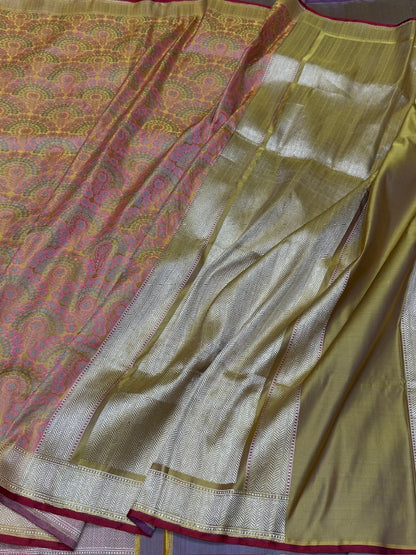Lemon Yellow Handwoven Pure Banarasi Satin Silk Saree