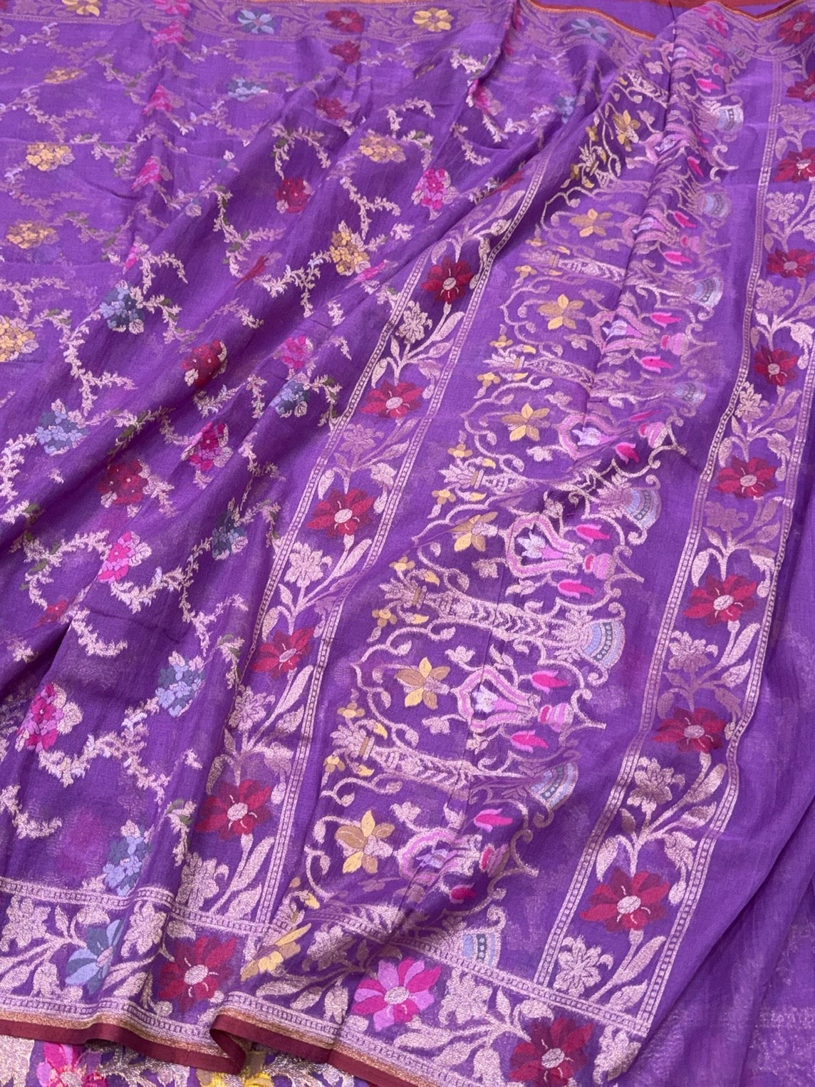 Lavender Banarasi Pure Muslin Cotton Jamdani Saree