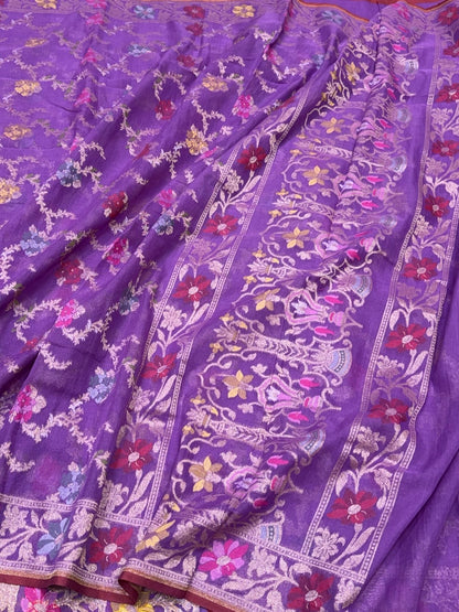 Lavender Banarasi Pure Muslin Cotton Jamdani Saree